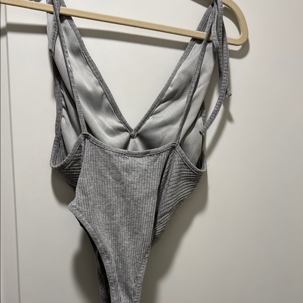 Gray Ribbed Bodysuit - Picture 2 of 3